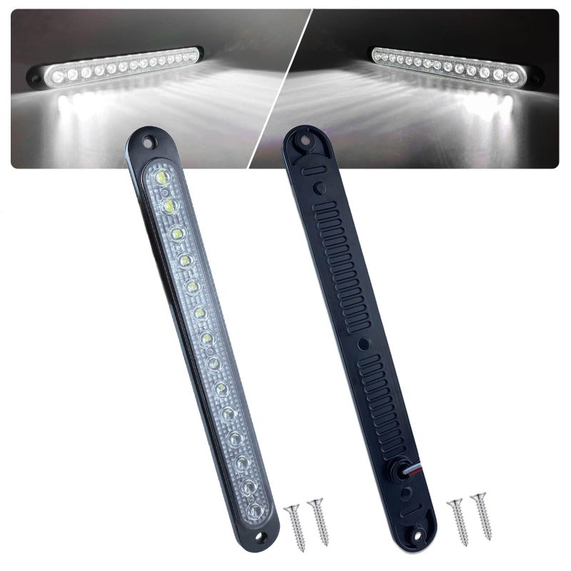 XtraGlow 10" White Trailer LED Reverse Lights Bar Strip Truck Bed Backup Lights Rear Running Side Marker for Truck RV Aluminum Alloy Base, 15 LEDs 2Pcs - Image 1