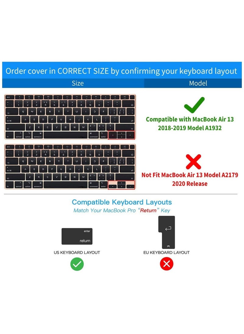 AMM - US Layout English Keyboard Cover for MacBook New Air 13 Inch with Retina Display and Touch ID Model A1932 Release 2018/2019 Black - Image 1