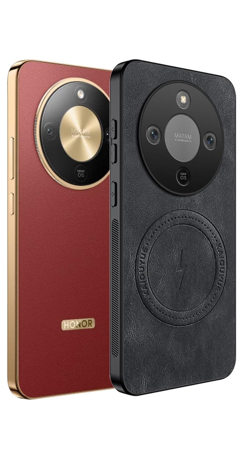 Youque For Honor X9d Magnetic PU Leather Phone Case, Compatible with Honor X9d Luxury Super Light Phone Back Cover Black - Image 1