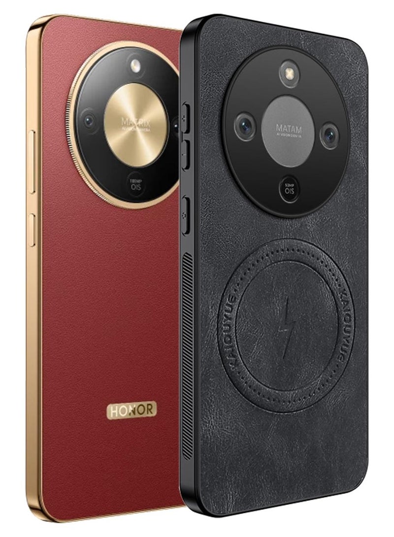 Youque For Honor X9d Magnetic PU Leather Phone Case, Compatible with Honor X9d Luxury Super Light Phone Back Cover Black - Image 1