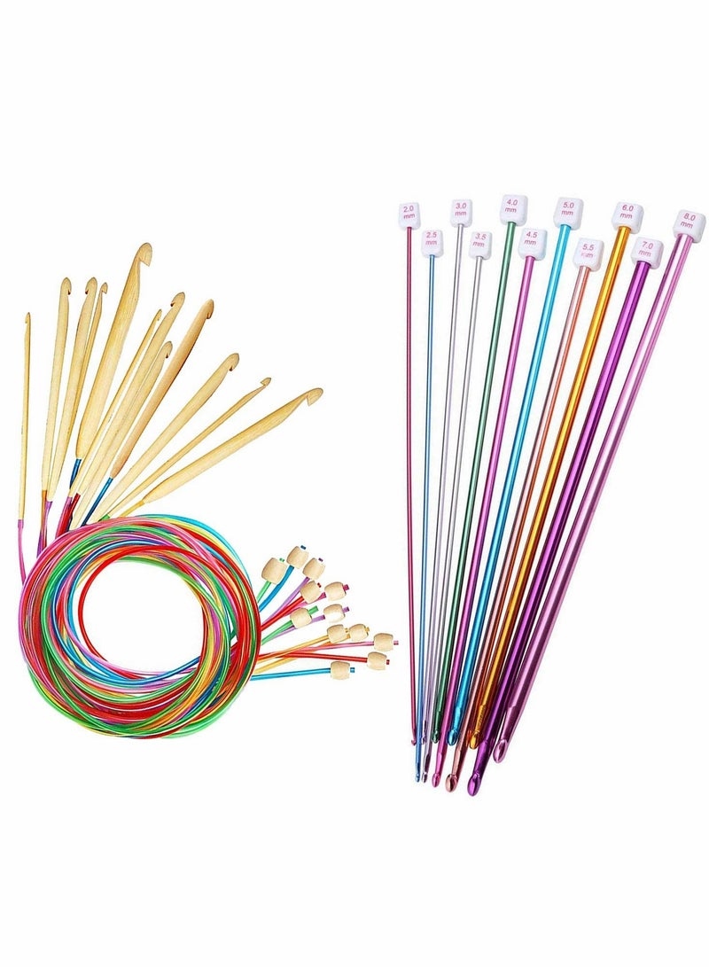 KASTWAVE 23 PCS Crochet Hook Set,  11 Tunisian Afghan Aluminum Knitting Needles Set (2mm to 8mm), 12 Bead Carbonized Bamboo Needle Hook, Sweater Needle Crochet Kits for Beginners - Image 1