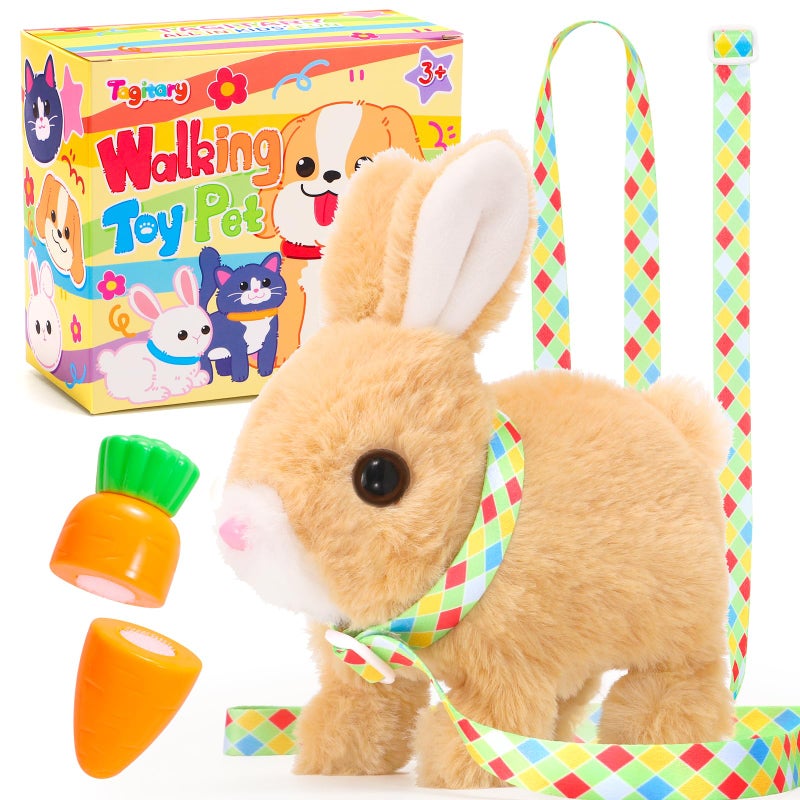 Tagitary Easter Plush Bunny Toys Electronic Bunny Toy with Sounds,Wiggling Ears,Hopping,Twitching Mouth and Nose,Interactive Rabbit Toy for Kids with Leash,Easter Birthday Gift for Toddlers - Image 1