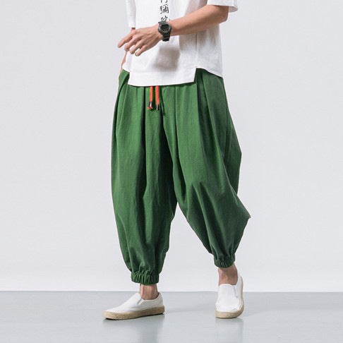 Summer New Mens Linen Bloomers Loose Cotton and Linen Ankle Pants plus size Trendy Wide Leg Pants Harlan Small Leg Pants Grey - Image 5
