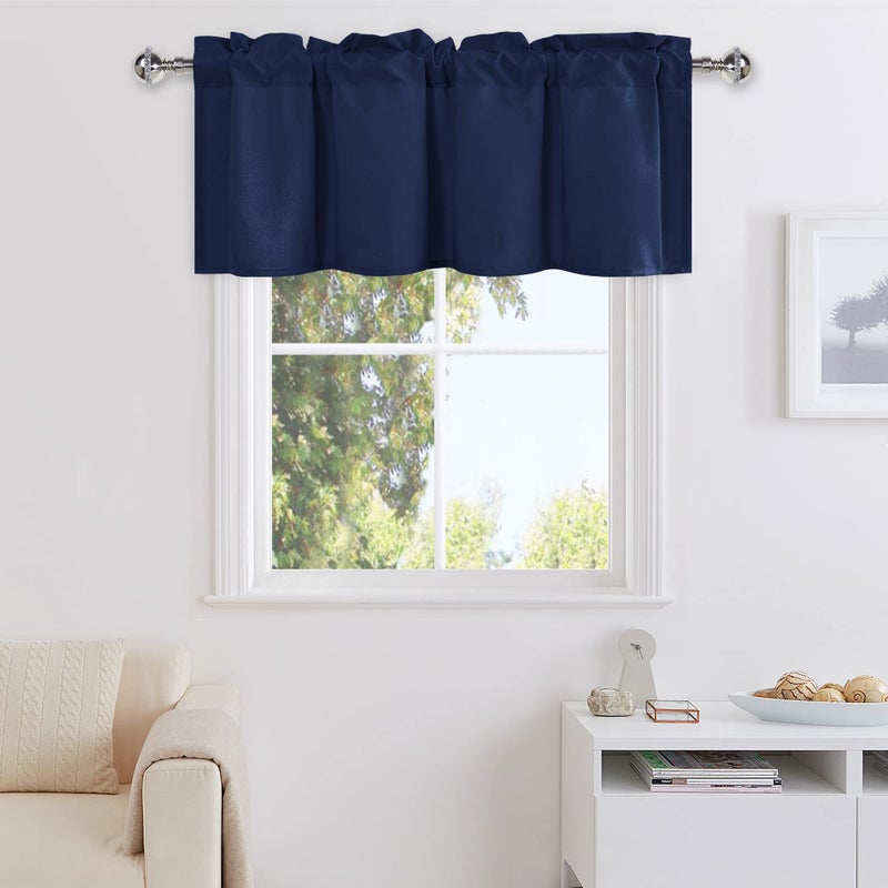 DWCN Curtain Valance for Kitchen Bathroom-Solid Short Topper Energy Efficient Rod Pocket Curtain for Window, 1 Panel,42 X 18 Inch,Navy Blue - Image 1