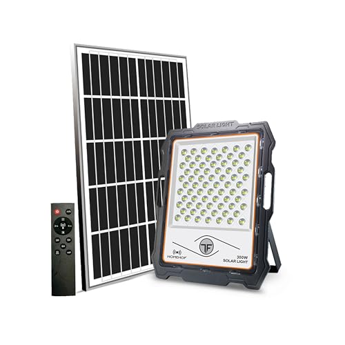 Homehop Solar Flood Light Outdoor, Waterproof 300 Watts Automatic LED Wall Lamp for Garden, Home, and Balcony,Dusk to Dawn with Remote .(Cool White-Aluminum) - Image 1