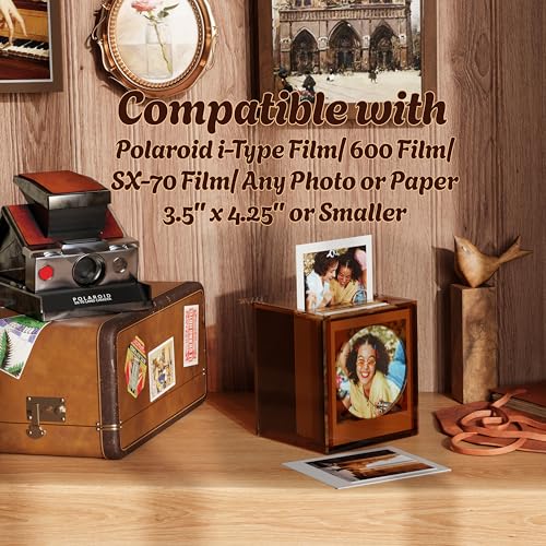 WINKINE Acrylic Polaroid Photo Storage Box Frame Photo Frame for Film 42x35 with Sliding Lid Polaroid Storage Box for iType600SX70 Films Amber 2 Pack - Image 3