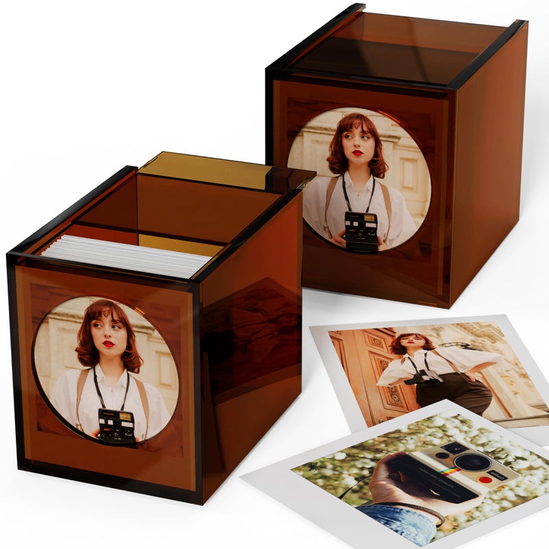 WINKINE Acrylic Polaroid Photo Storage Box Frame Photo Frame for Film 42x35 with Sliding Lid Polaroid Storage Box for iType600SX70 Films Amber 2 Pack - Image 2
