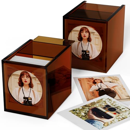 WINKINE Acrylic Polaroid Photo Storage Box Frame Photo Frame for Film 42x35 with Sliding Lid Polaroid Storage Box for iType600SX70 Films Amber 2 Pack - Image 1