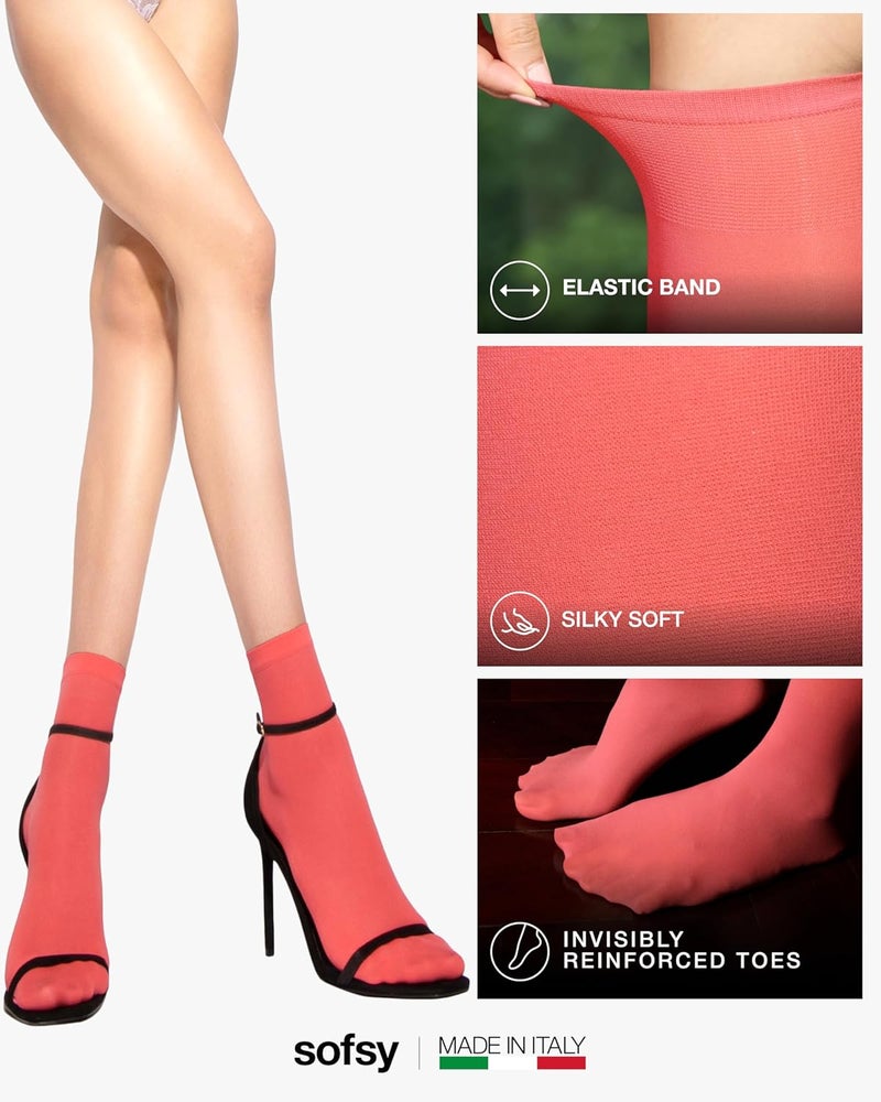 sofsy Italian High-Fashioned Ankle Socks - 40 Den Semi Sheer Nylon Stockings for Women | Durable, Soft, Low-Cut Design - Image 4