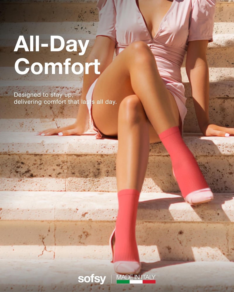 sofsy Italian High-Fashioned Ankle Socks - 40 Den Semi Sheer Nylon Stockings for Women | Durable, Soft, Low-Cut Design - Image 3