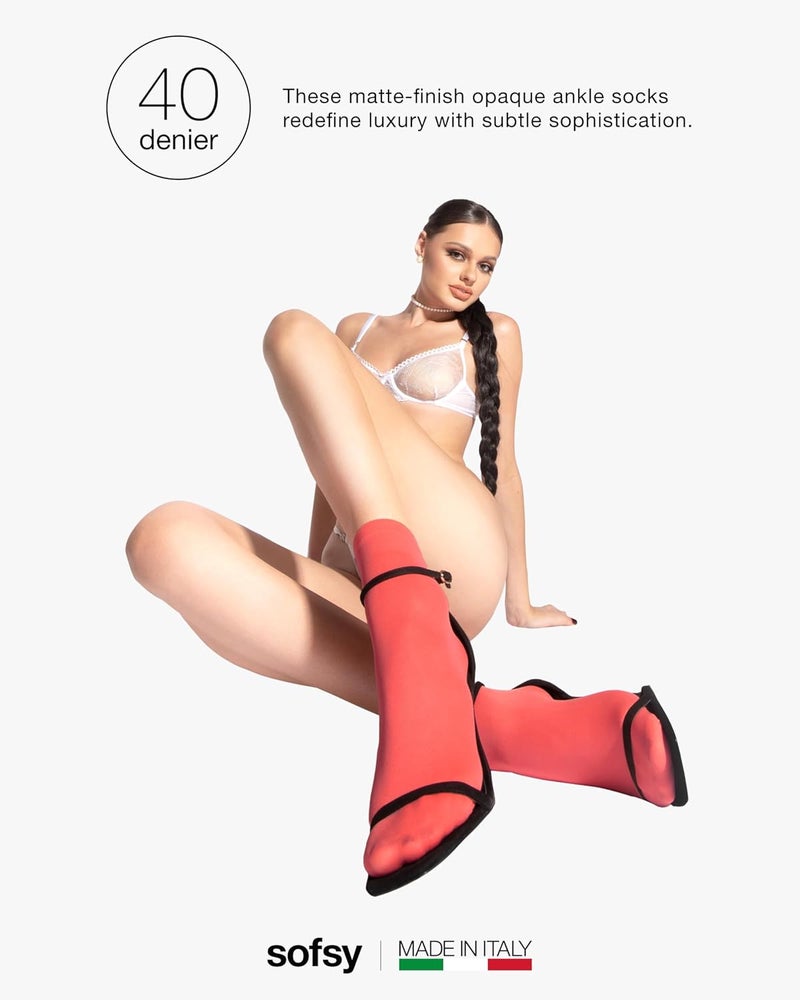 sofsy Italian High-Fashioned Ankle Socks - 40 Den Semi Sheer Nylon Stockings for Women | Durable, Soft, Low-Cut Design - Image 5