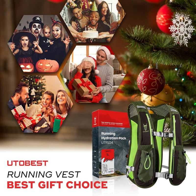 UTOBEST Running Vest, 5L Hydration Vest Lightweight, Breathable and Sweatproof Running Backpack, Adjustable Running Hydration Vest for Trail Running Marathon Race Jogging Cycling - Image 3