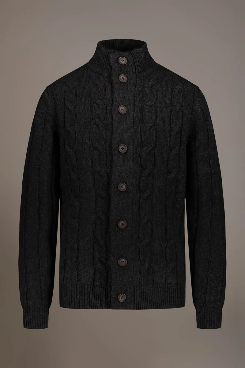 Doppelganger Grey Wool mixed cardigan with braids - DK Grey for Men | Best Price UAE