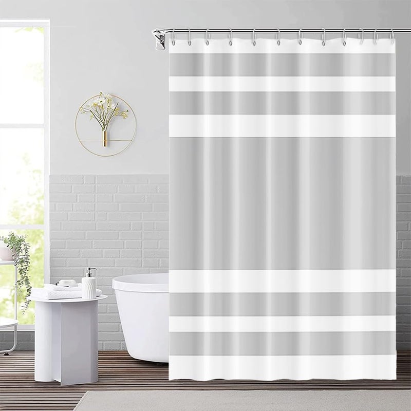 DORCEV 48x72inch Gray and White Stripes Shower Curtain Casual Style Relaxing Spa Horizontal Stripe Texture Design Modern Home Bath Curtain for Bathroom Bathtubs Decoration with Hooks - Image 4