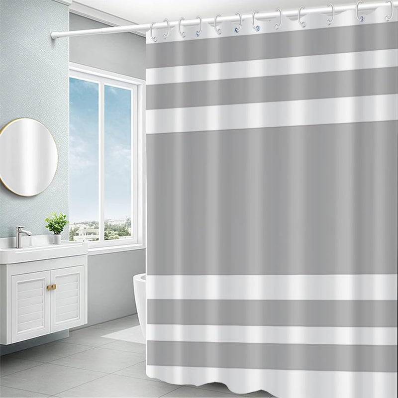 DORCEV 48x72inch Gray and White Stripes Shower Curtain Casual Style Relaxing Spa Horizontal Stripe Texture Design Modern Home Bath Curtain for Bathroom Bathtubs Decoration with Hooks - Image 5
