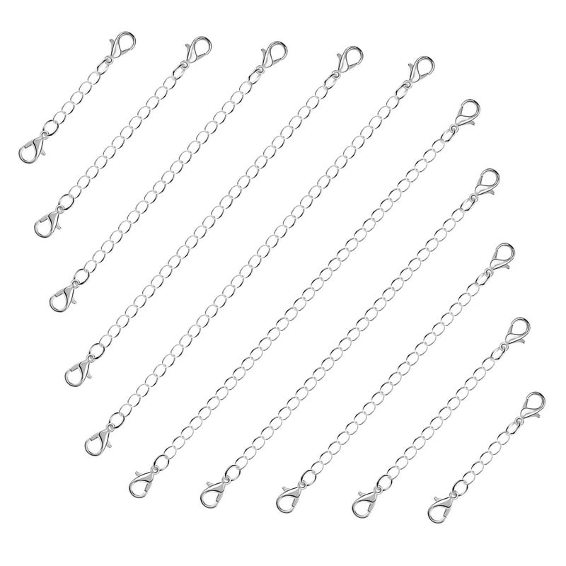 Anezus 10Pcs Necklace Extenders Silver Bracelet Extender, Chain Extenders for Necklace, Bracelet and Jewelry Making (Assorted Sizes) - Image 4