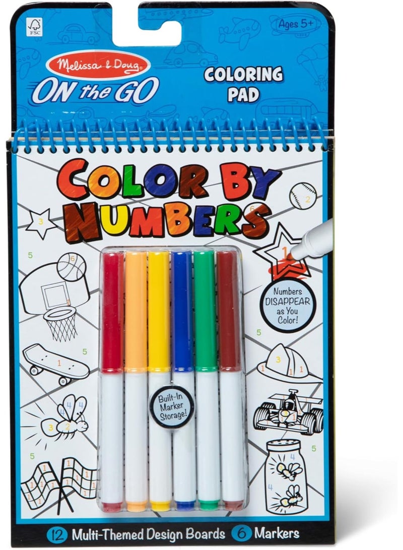 Melissa & Doug On-the-Go Color By Numbers Coloring Pad – 12 Pages + 6 Markers - Image 1