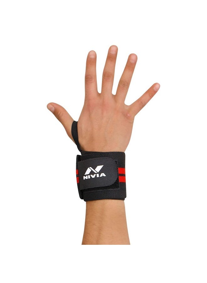 Nivia Weight Lifting Wrist Support with Thumb Loop Strap for Gym- Made of Velcro and Elastic Band for Men & Women (Red/Black)
