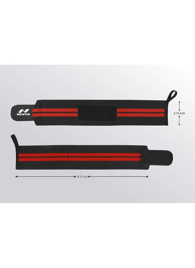 Nivia Weight Lifting Wrist Support with Thumb Loop Strap for Gym- Made of Velcro and Elastic Band for Men & Women (Red/Black)