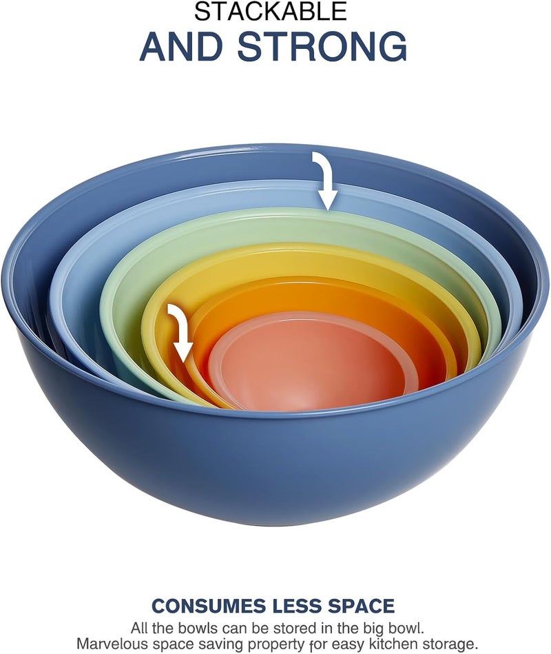 Greentainer 6-Piece Plastic Mixing Bowl Set with Lids for Kitchen, Nesting Storage Bowls for Baking, Prepping,Cooking and Serving Food, Dishwasher, Microwave Safe,Great for Mixing & Serving,Light blue - Image 3