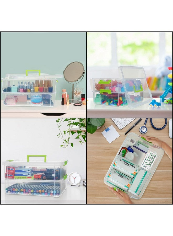 ABOUT SPACE 2 Tier Virgin Plastic Box for Storage -Wide Transparent Medicine Organizer with Lid, Handle & Latch Buckles, Stackable Storage Box for Stationery Jewelry Toys Beads (L 35 x B 26 x H 19 cm) - Image 5