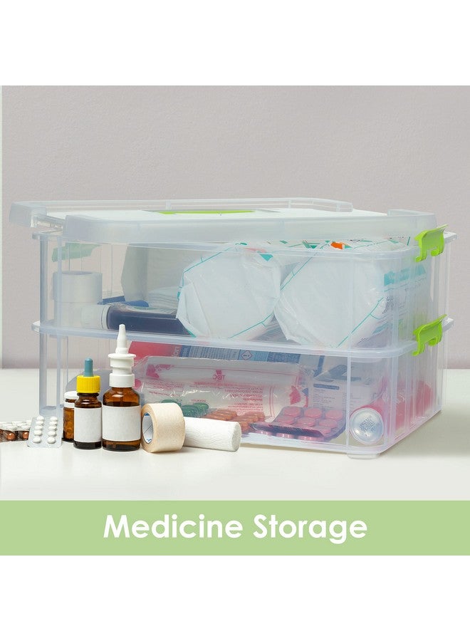 ABOUT SPACE 2 Tier Virgin Plastic Box for Storage -Wide Transparent Medicine Organizer with Lid, Handle & Latch Buckles, Stackable Storage Box for Stationery Jewelry Toys Beads (L 35 x B 26 x H 19 cm) - Image 4