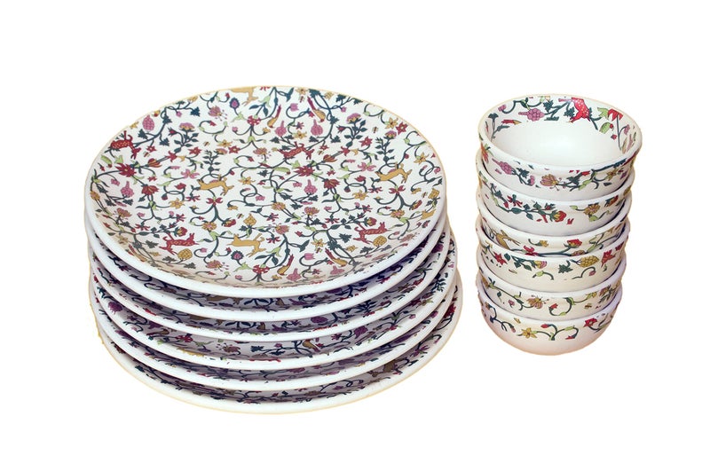 Crock Comforts Ceramic Handcrafted Stoneware Deer Pattern Dinner Set of 6 (12 Pieces,6 Bowls-4 inches & 6 Plates-10 inches,Dishwasher & Microwave Safe,CC-HR06) - Image 3