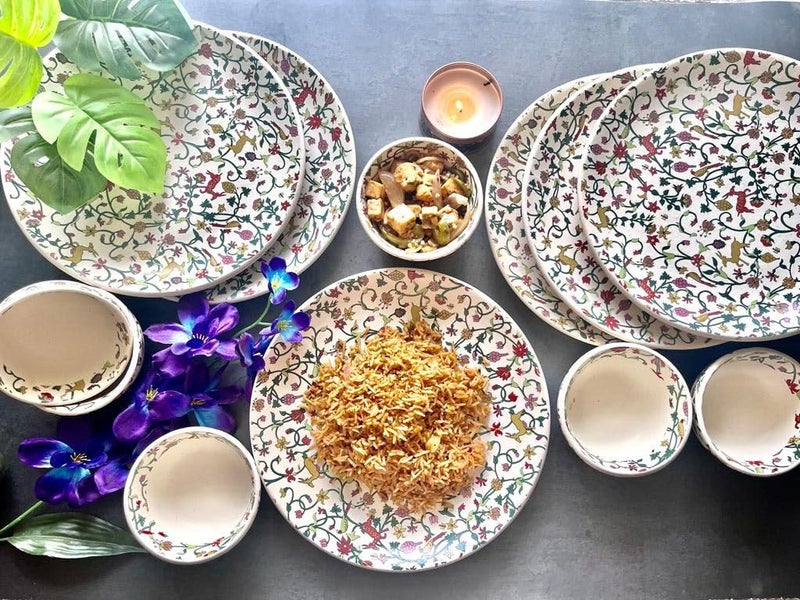 Crock Comforts Ceramic Handcrafted Stoneware Deer Pattern Dinner Set of 6 (12 Pieces,6 Bowls-4 inches & 6 Plates-10 inches,Dishwasher & Microwave Safe,CC-HR06) - Image 1