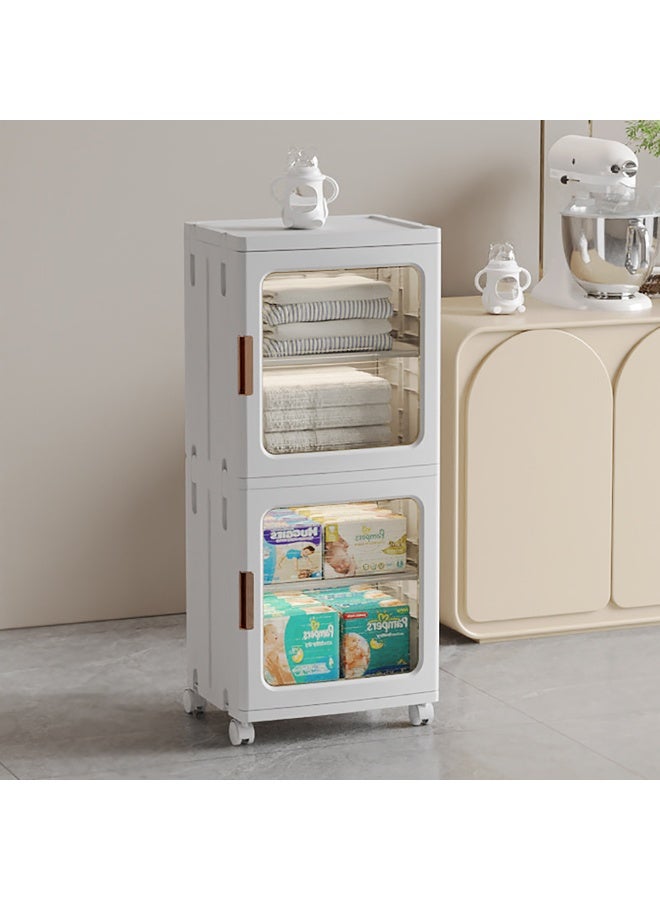 Narrow Storage Cabinet Box Bathroom Corner Locker Kitchen Organizer Foldable with Adjustable Shelf and Clear Door for Baby Clothes Toys Snack Shoes Hats and Bags (2 Layer, White)  - Image 3