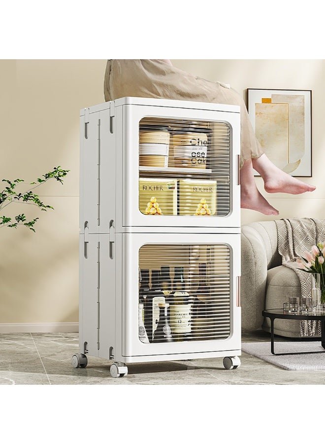 Narrow Storage Cabinet Box Bathroom Corner Locker Kitchen Organizer Foldable with Adjustable Shelf and Clear Door for Baby Clothes Toys Snack Shoes Hats and Bags (2 Layer, White)  - Image 4