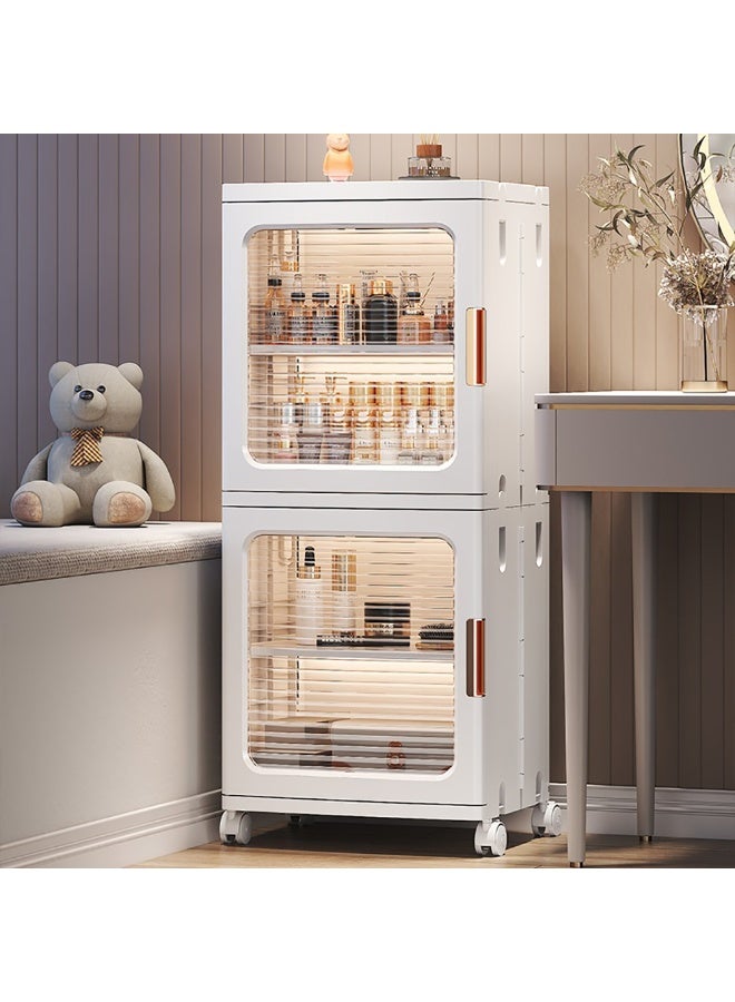 Narrow Storage Cabinet Box Bathroom Corner Locker Kitchen Organizer Foldable with Adjustable Shelf and Clear Door for Baby Clothes Toys Snack Shoes Hats and Bags (2 Layer, White)  - Image 1