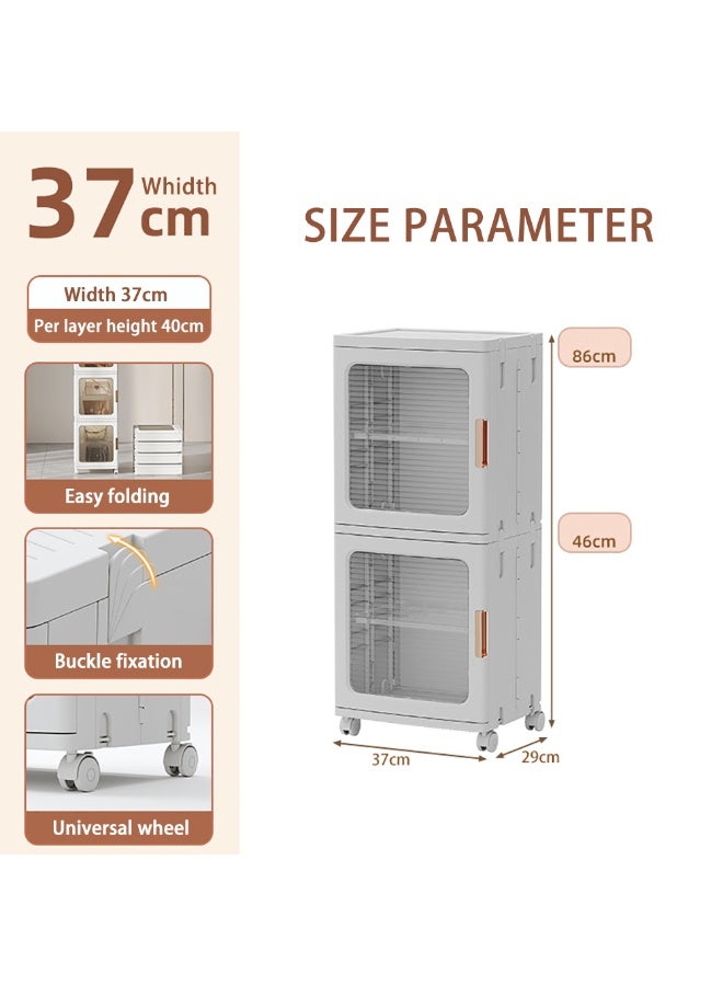 Narrow Storage Cabinet Box Bathroom Corner Locker Kitchen Organizer Foldable with Adjustable Shelf and Clear Door for Baby Clothes Toys Snack Shoes Hats and Bags (2 Layer, White)  - Image 2