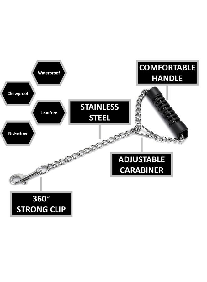 MOZETO Stainless Steel Short Dog Leash for Training - MOZETO Adjustable 12-15in Chew Proof Heavy Duty Leash with Comfortable Hard Handle for Small Medium Large Dogs - Image 2