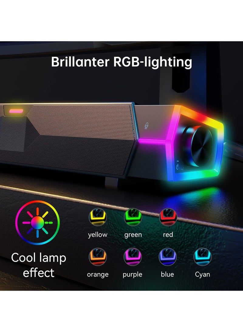 erorex Computer Speakers for PC Desktop Monitor, Dynamic RGB Bluetooth Soundbar, Bluetooth & USB Powered PC Speakers with Microphone, HiFi Stereo Gaming Speakers for Desktop - Image 4