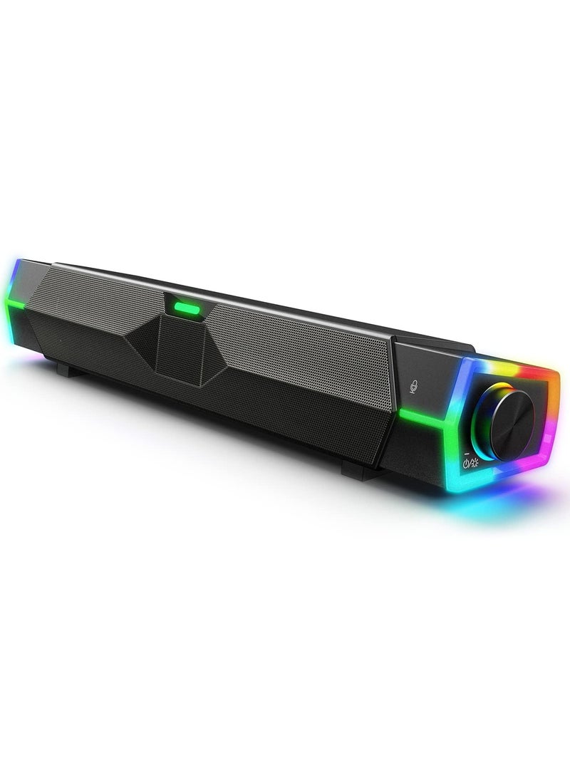 erorex Computer Speakers for PC Desktop Monitor, Dynamic RGB Bluetooth Soundbar, Bluetooth & USB Powered PC Speakers with Microphone, HiFi Stereo Gaming Speakers for Desktop - Image 1