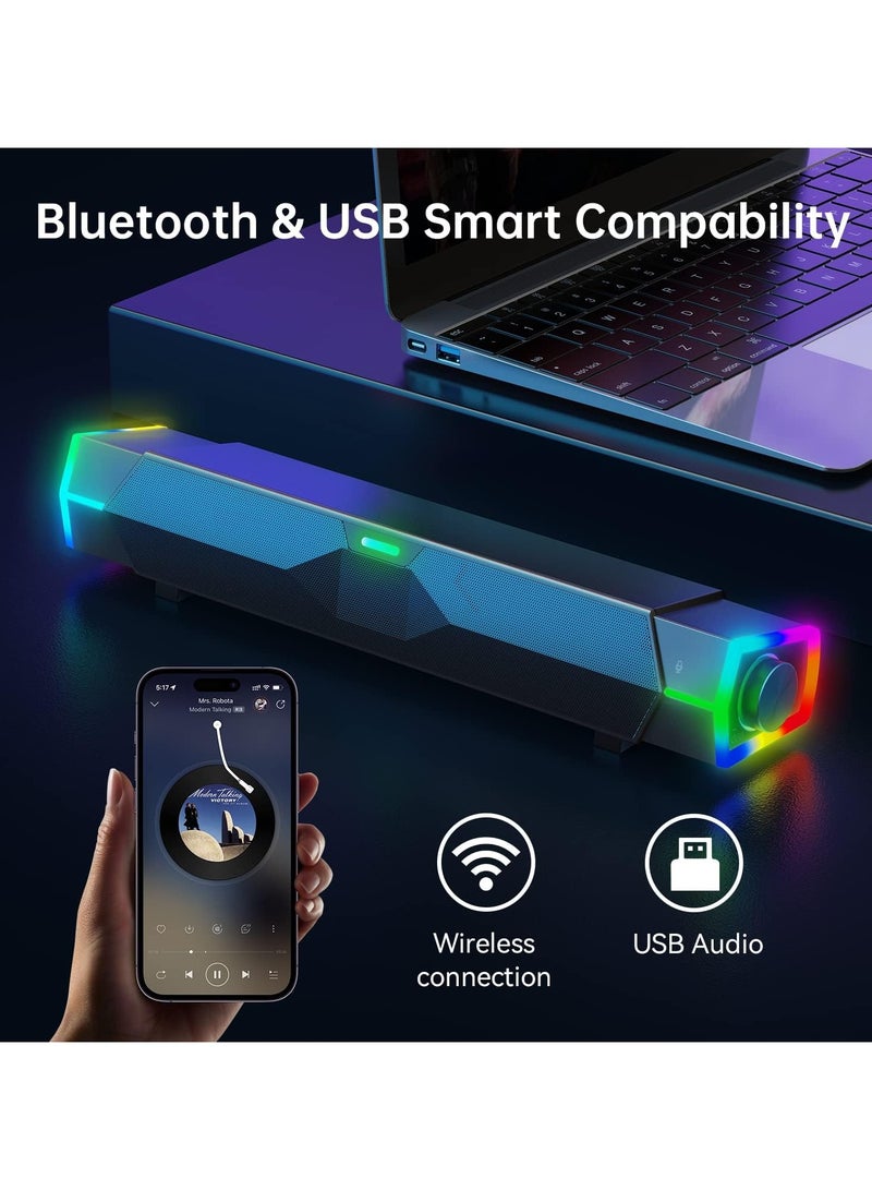 erorex Computer Speakers for PC Desktop Monitor, Dynamic RGB Bluetooth Soundbar, Bluetooth & USB Powered PC Speakers with Microphone, HiFi Stereo Gaming Speakers for Desktop - Image 2