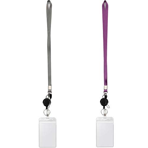 YOUOWO 2 Pack Lanyards with Vertical ID Badge Holders and Retractable Badge Reel with Clips,Office Neck Grey Purple Lanyard Waterproof - Image 4