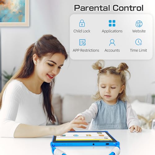 PRITOM 10 inch Kids Tablets Android 13, Tablet with Lanyard 64GB, Quad-Core, HD IPS Display, WiFi, Dual Camera, Toddler Tablet for Kids Age 3+, Blue - Image 5
