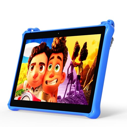 PRITOM 10 inch Kids Tablets Android 13, Tablet with Lanyard 64GB, Quad-Core, HD IPS Display, WiFi, Dual Camera, Toddler Tablet for Kids Age 3+, Blue - Image 1