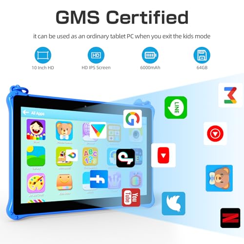 PRITOM 10 inch Kids Tablets Android 13, Tablet with Lanyard 64GB, Quad-Core, HD IPS Display, WiFi, Dual Camera, Toddler Tablet for Kids Age 3+, Blue - Image 3