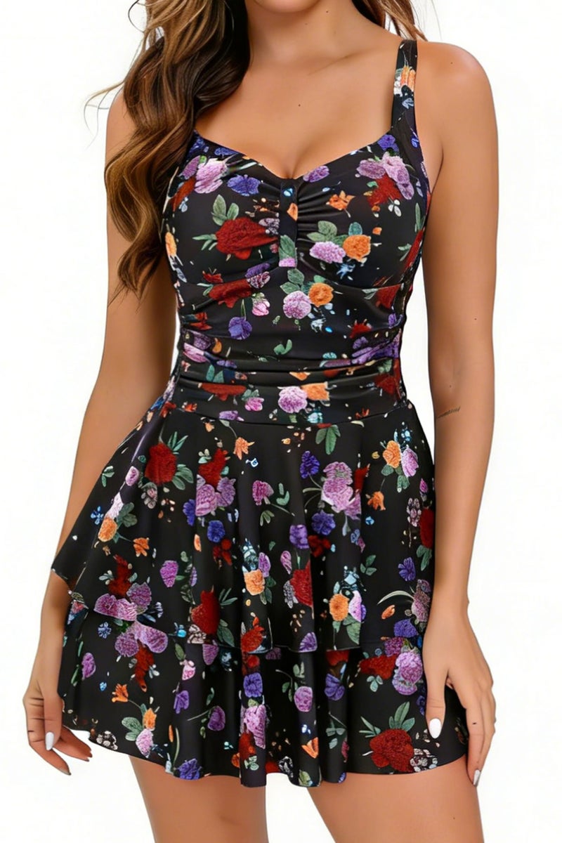 Halcurt Women's One Piece Swimsuit with Skirt Ruched Ruffle Tummy Control Swim Dress Bating Suit Floral M - Image 1