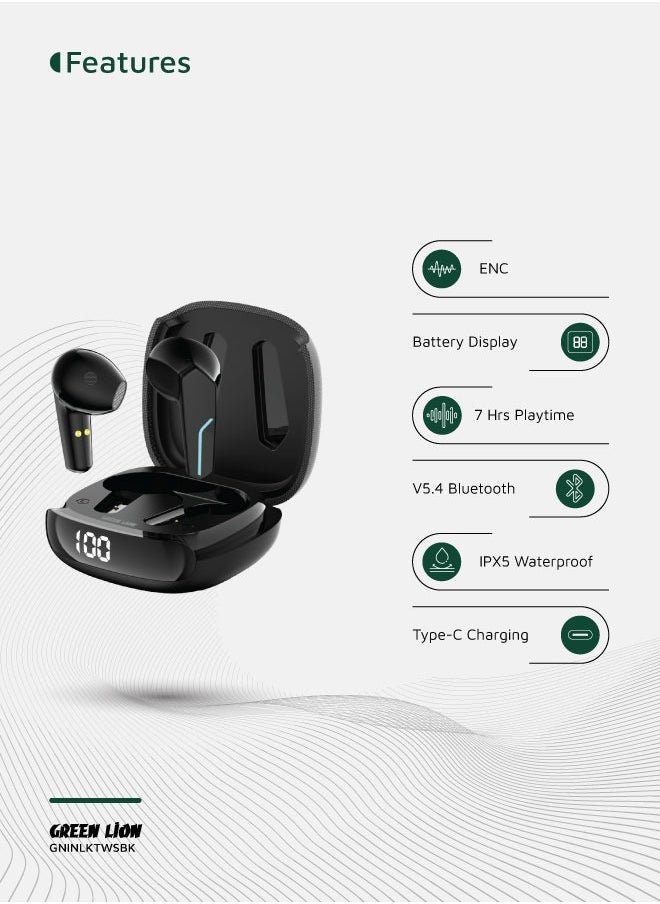 GREEN LION Interlaken True Wireless Earbuds with ENC and Dual Microphone / Battery Display / Truewireless Headphones / Hands-Free Calling / Breathing Lights - Blue  - Image 2