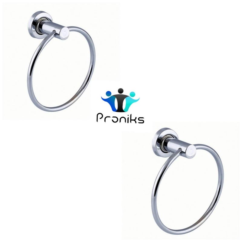 Proniks Proniks Wall Mounted Stainless Steel with Chrome Finish Round Napkin Holder | Towel Hanger Ring for | Kitchen | Wash Area | Bathroom (Round Pipe Ring with Cap) Pack of 2 - Image 2