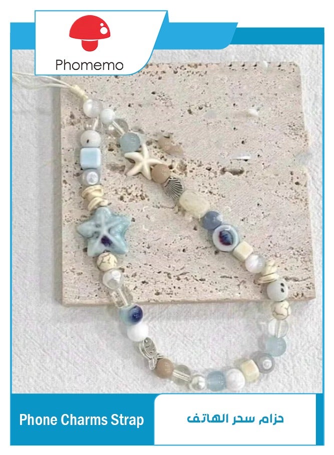 phomemo Stylish Beaded Phone Charms, Star Shell Design Lanyard with Wrist Strap for Smartphones (Multicolor) - Image 1