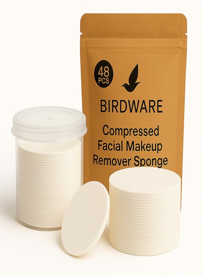 بيردوير إسفنجة إزالة المكياج المضغوطة الممتازة من بيردوير | إسفنجة تنظيف الوجه فائقة النعومة | أبيض | قابلة لإعادة الاستخدام | عبوة من 48 قطعة - Image 1
