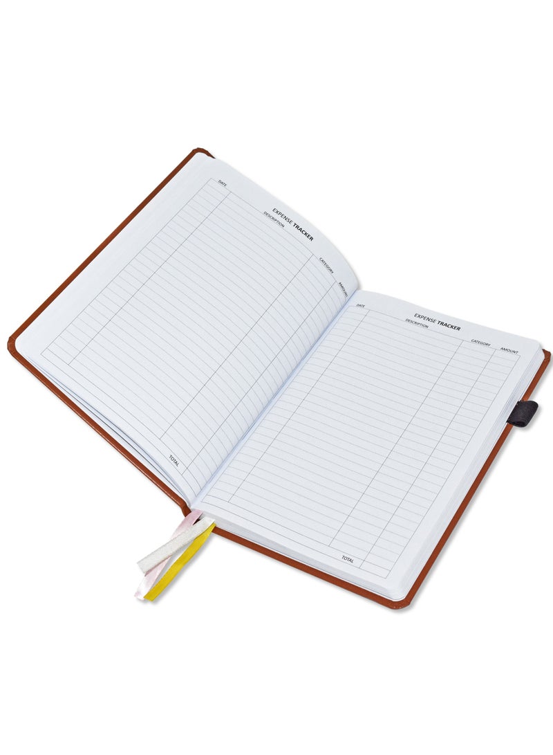 FIS FIS Budget Planner with Elastic Pen Loop, Vinyl, Size A5, White Paper, 100 GSM, 128 Pages, Hard Cover, Round Corners, Colour Brown - FSORA5BPLANVBR - Image 2