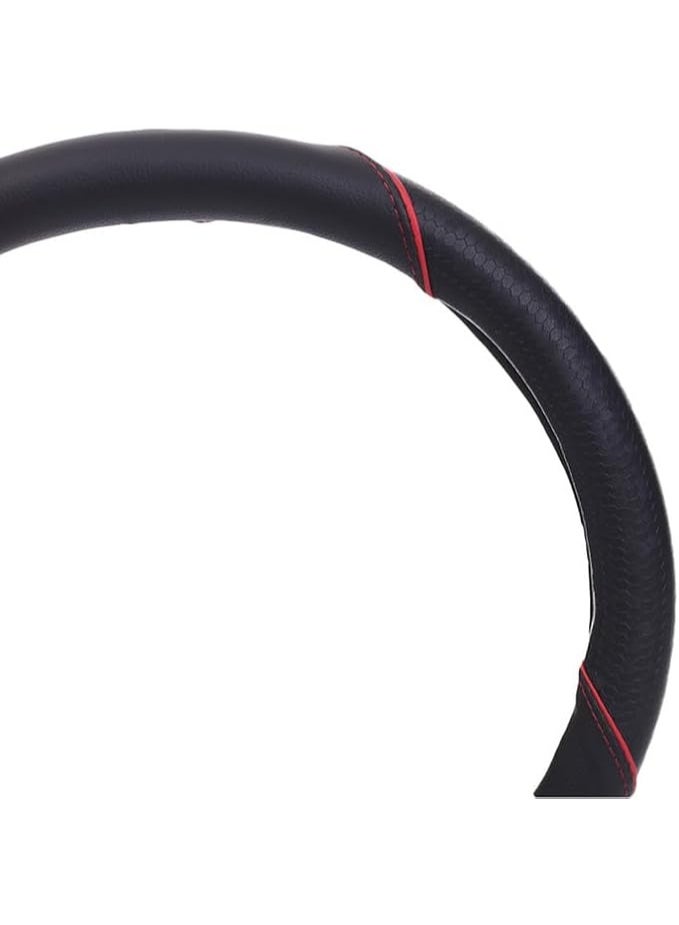 Leather and rubber steering wheel cover - black and red - Image 1