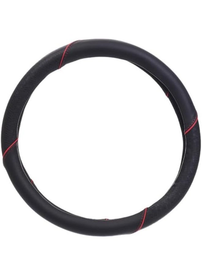 Leather and rubber steering wheel cover - black and red - Image 2