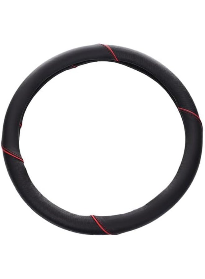 Leather and rubber steering wheel cover - black and red - Image 3