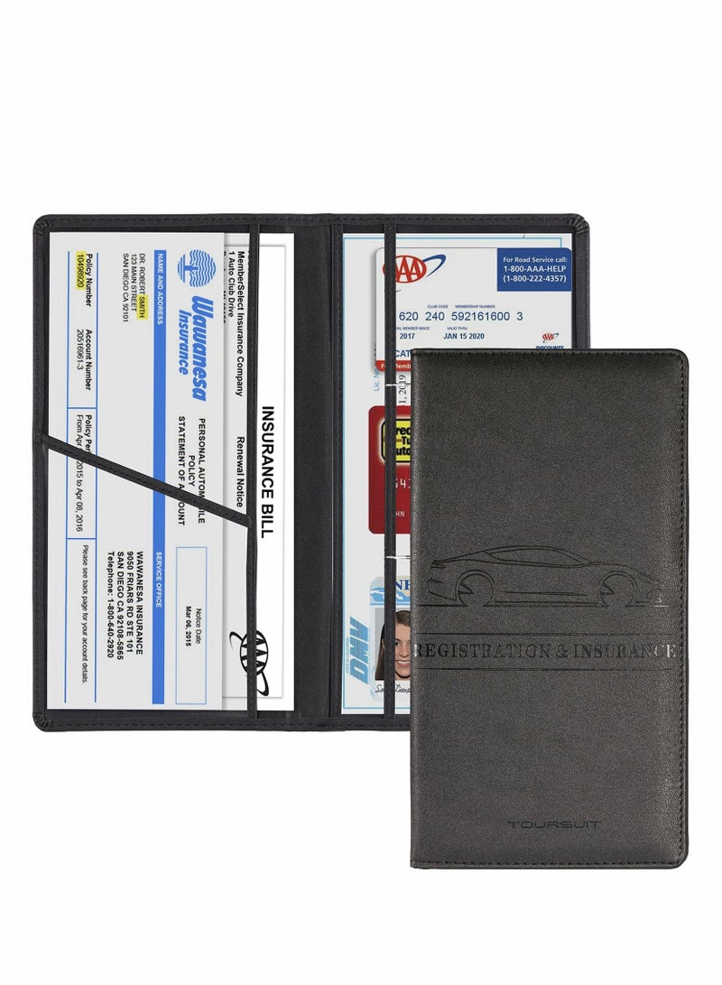 Excefore حامل بطاقة تأمين تسجيل السيارة، منظم صندوق القفازات للسيارة، محفظة مستندات، مجلد يدوي من الجلد، حجرة السيارة، حافظة الترخيص، ملحقات الشاحنة أو بطاقة الهوية، السائق - Image 1